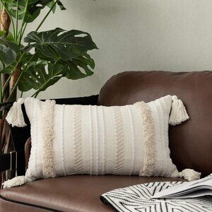 Lumbar Decorative Boho Throw Pillow Cover, 12 x 20 Farmhouse Cute Pillowcase Min